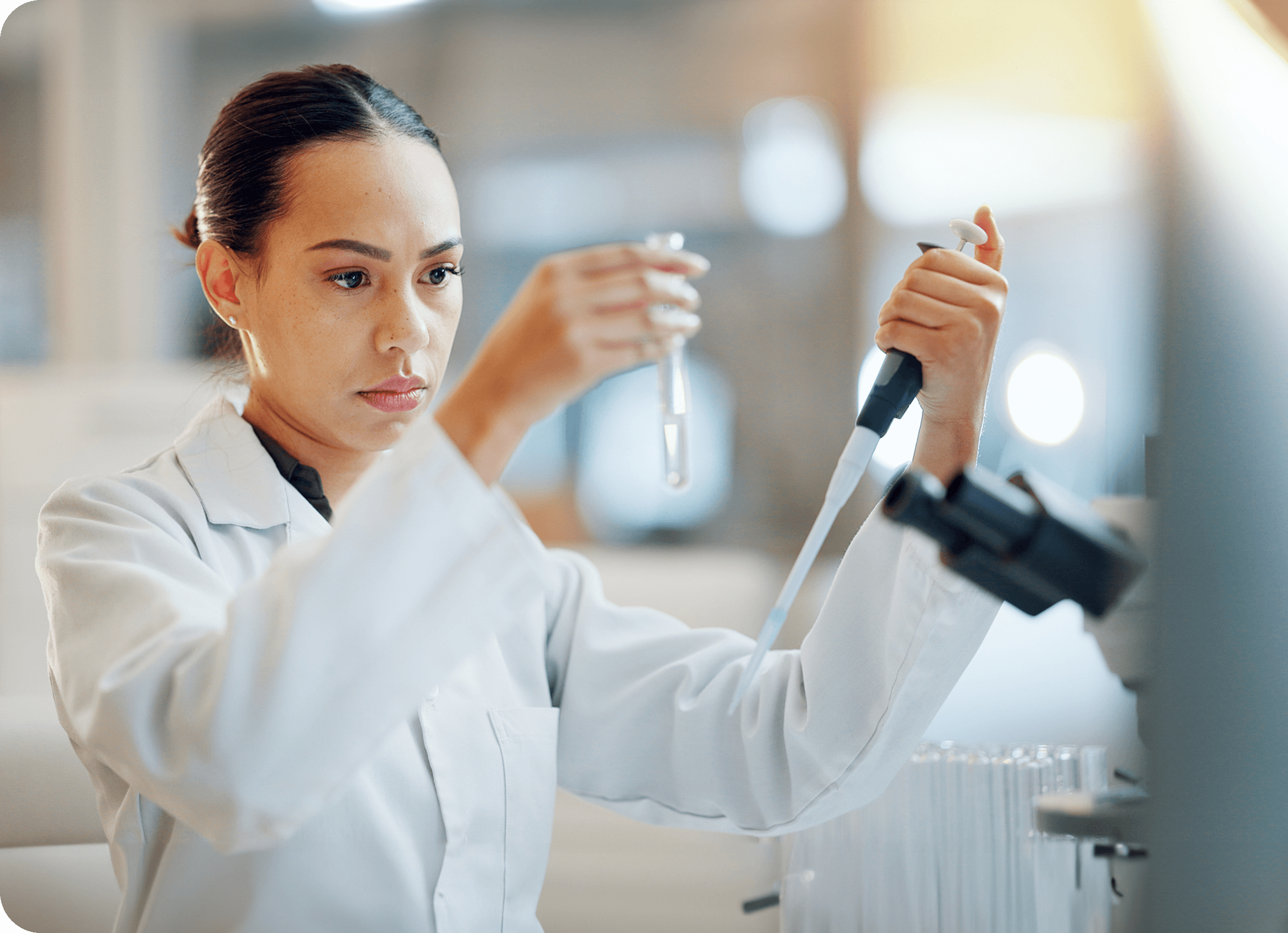 Researcher preparing a peptide sample in the lab